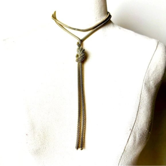 Vintage Mesh Knot Pendant Long Statement Necklace - Picture 2 of 9